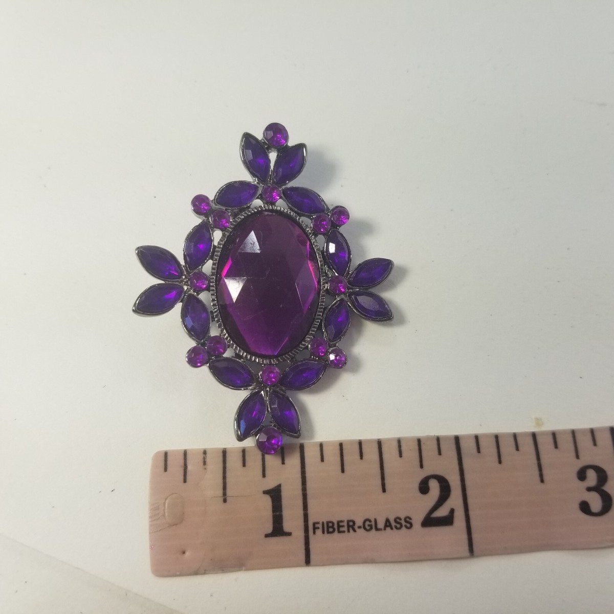 Vintage Purple Rhinestone Statement Brooch Pin Faceted Icey Ice 2" View 6