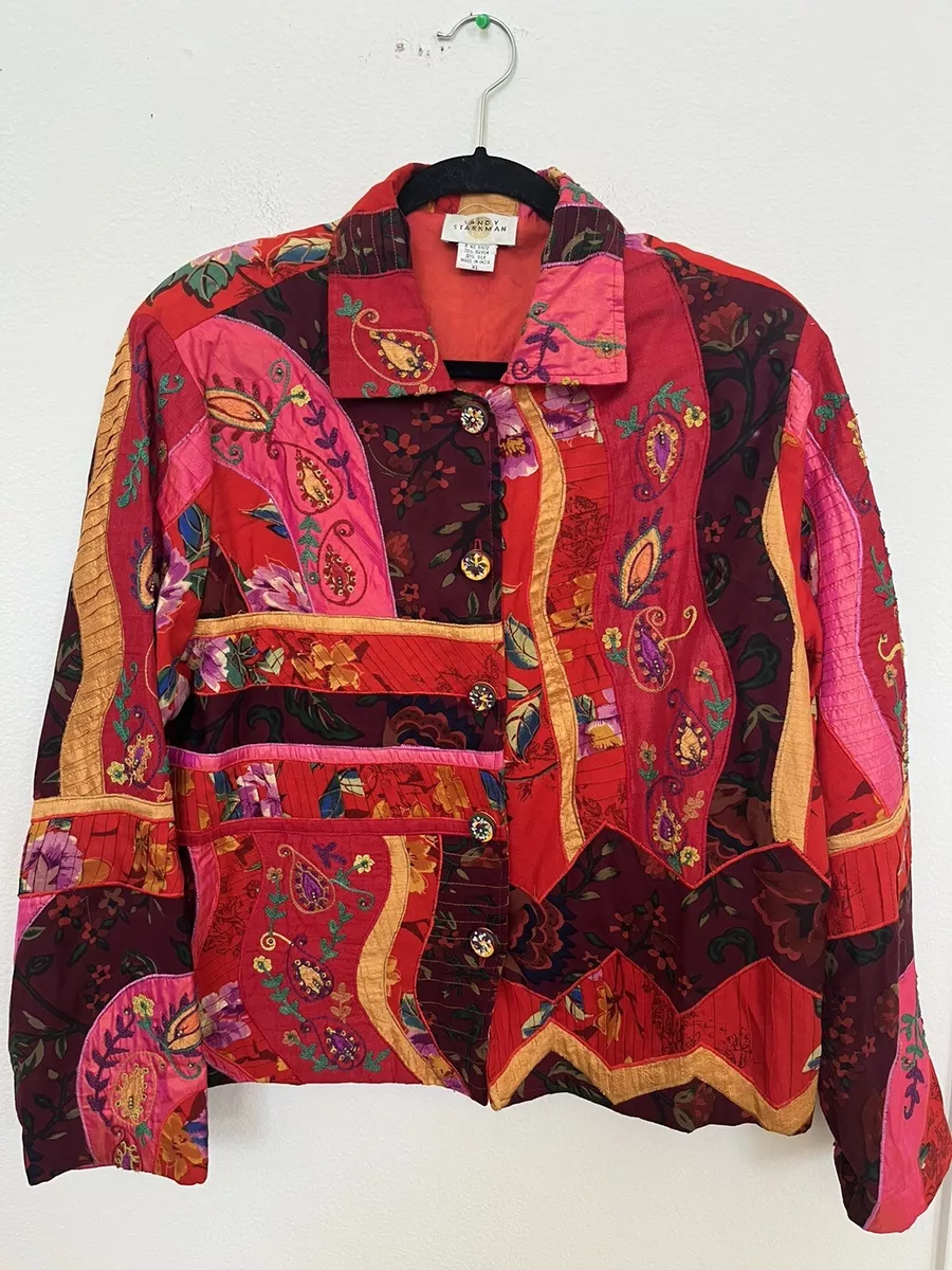 Sandy Starkman Vintage Art To Wear Rayon Silk Floral Paisley Jacket Size XL