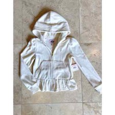 Juicy Couture NWT girls ivory velour ruffle hoodie jacket M/8-10y