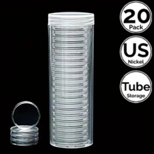 20 Pack 0.83 IN 21 mm Coin Capsule Holders w/ Storage Tube Fit 4 US Nickel
