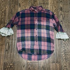 Angry Minnow Vintage Button Shirt Women Plaid Boho Hippie Flare Sleeve Medium