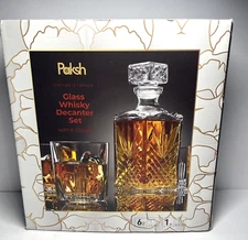 Paksh Glass Whiskey Decanter & 6 Glass Set Italian Crafted - New in Box