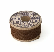 Antique Richardson Embroidery Silk 3 Yards Brown Spool Unused Deadstock