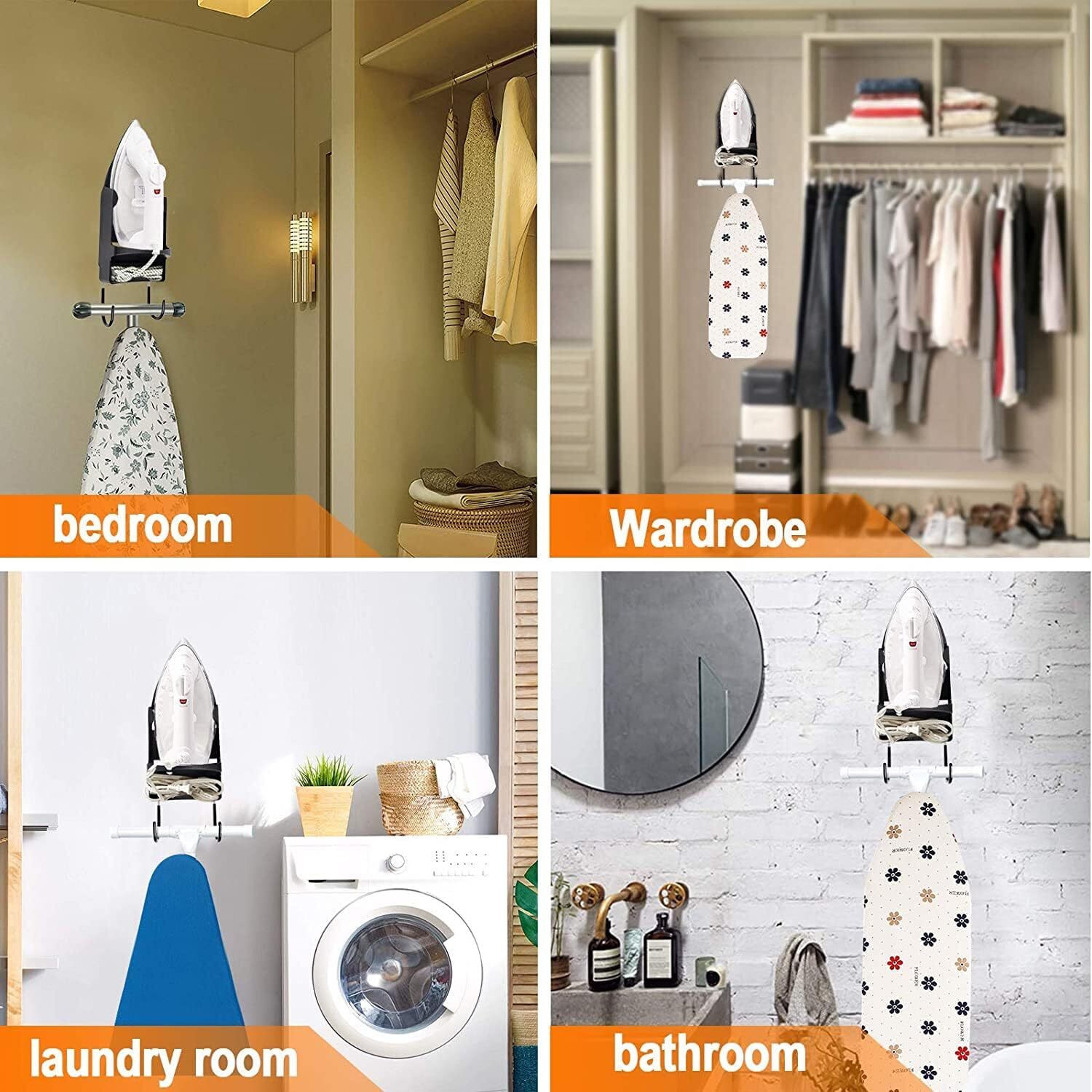 Wall Mounted Iron Holder Ironing Board Cupboard Door Bracket Hanger