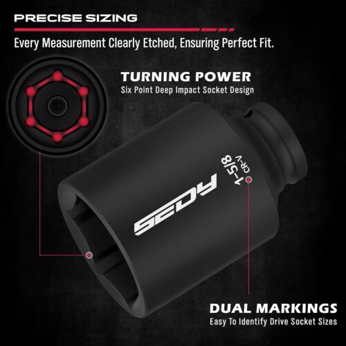 SAE Deep Impact Socket Set 8-Piece 1/2-Inch Drive Wheel Axle Nut Wrench Large So - Picture 5 of 9