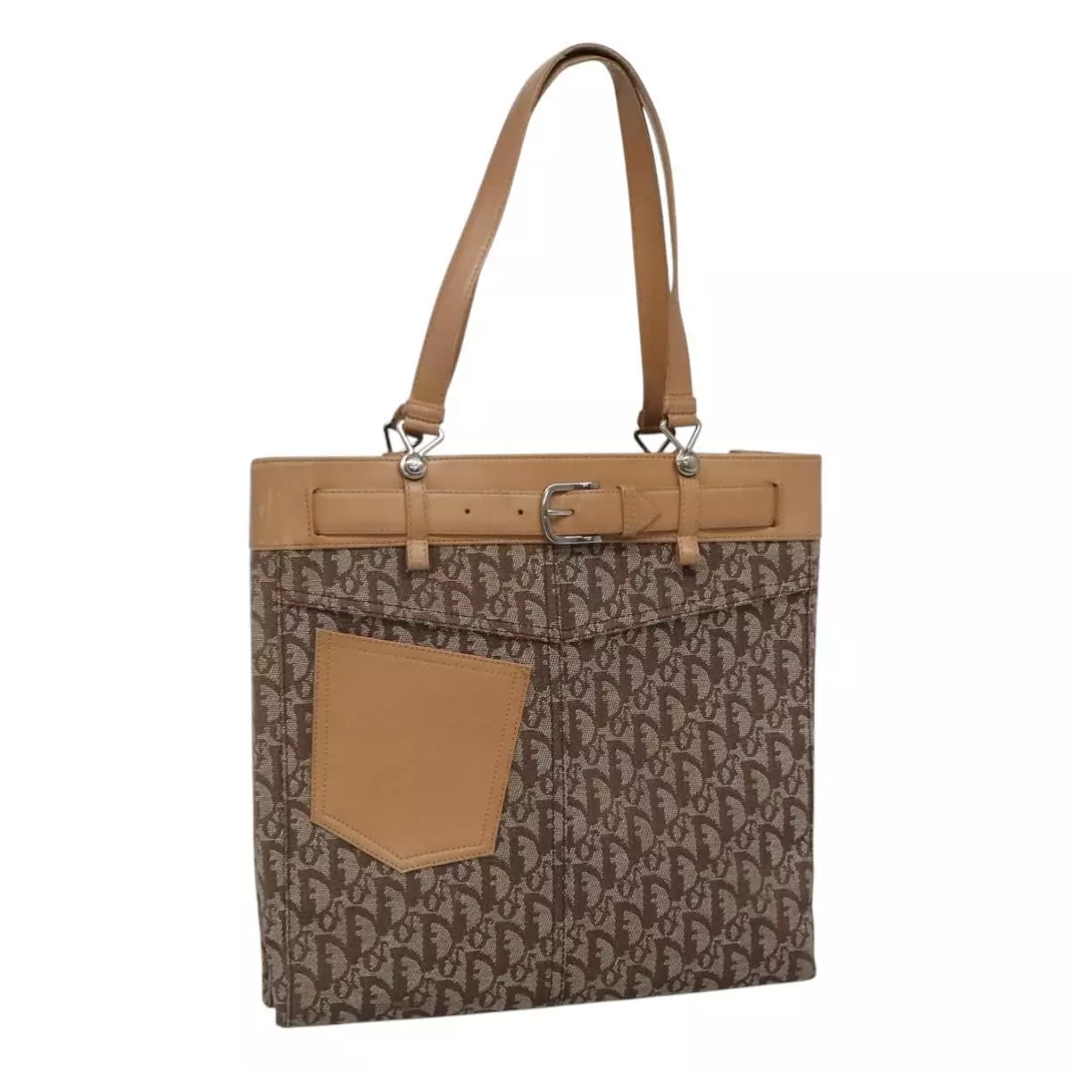 Sac fourre tout Christian Dior trotteur toile marron beige argent authentique 113862