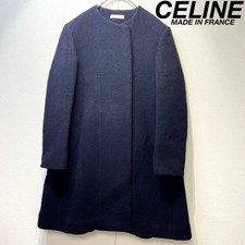 CELINE Phoebe wool collarless Crombie A-line flare coat