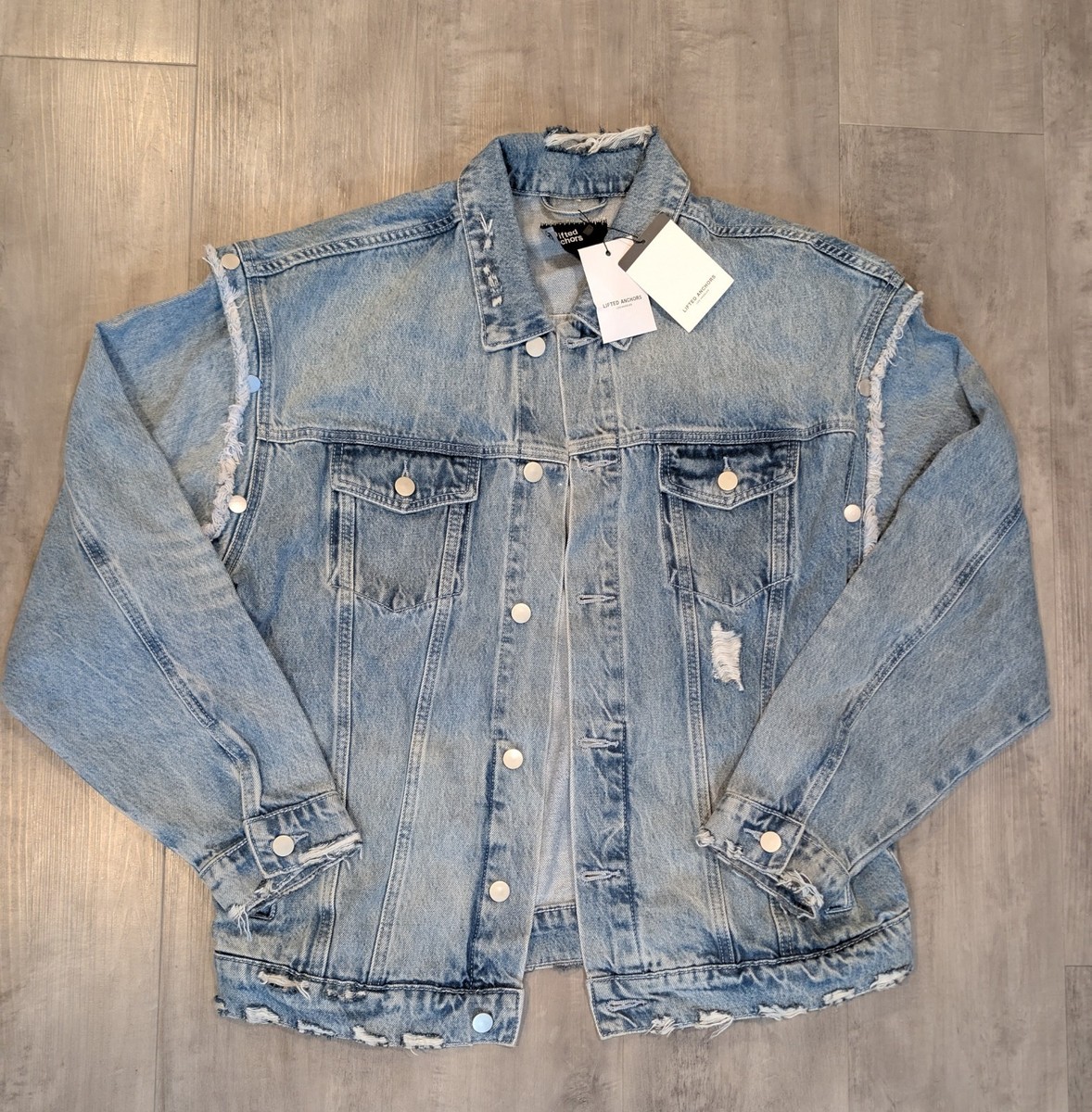 Lifted Anchors XL Distressed Light Wash Denim Jacket Streetwear | eBay