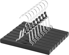 12 Pack Black Wooden Pants Hangers with Clips Non Slip Skirt Hangers Trouser