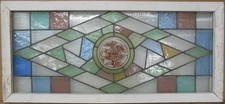 VICTORIAN OLD ENGLISH LEADED STAINED GLASS WINDOW TRANSOM 41" X 18.75"
