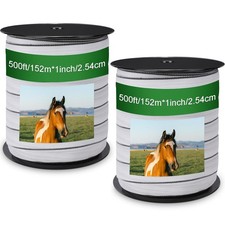 2 Rolls Electric Fence Polytape 500ft 1Inch Green Cattle Horse Livestock