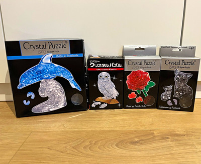 Crystal Puzzle 3D Set Delfin, Eule, Rose und Mutterkatze mit Baby + Anleitungen