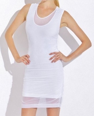REEBOK EA7 ARMANI White Hero Tennis Dress Tunic Ruched Sheer Overlay Womens Sz L