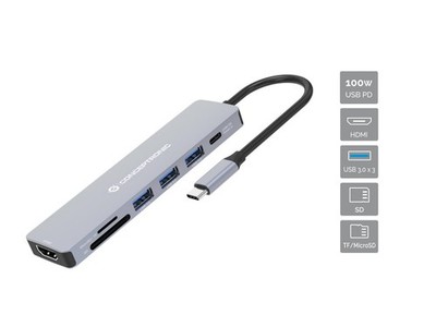 Conceptronic DONN19G CONCEPTRONIC  7-1 Dock USB-C->HDMI,3xUSB3.0,SD/TF    25cm g