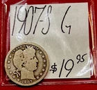 1907-S Barber Silver Quarter (G) Good Condition! ENN Coins
