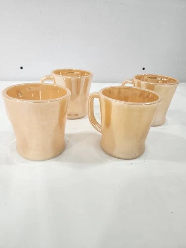 Set Of 4 Fire King Peach Luster D Handle Coffee Cups/Mugs See Pics!