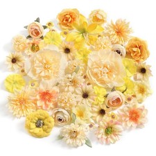 YiYunFloral Artificial Flower Heads Combo - 48pcs Yellow Silk Flowers Bulk Fa...