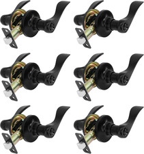 Matte Black Privacy Door Lever Set, 6 Pack, Reversible Wave Style Handles