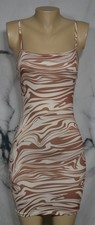 SHEIN Ivory Brown Swirl Print Strappy Tank Dress XS Stretch Polyester Unlined