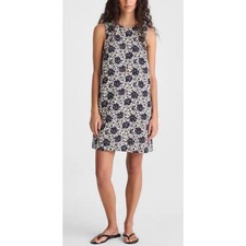 Madewell 100% Linen Mini Shift Dress XS Black White Floral Sleeveless NWT