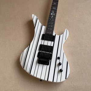 Guitare électrique standard blanc bandes noires Squelette Inlay Guitare professionnelle