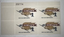 1968 AIRLIFT $1 plate block Sc 1341 MNH CV $10 Plate 29774