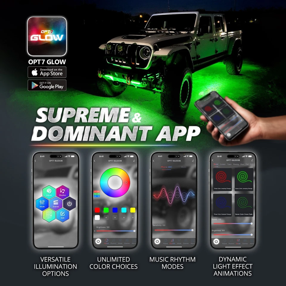 OPT7 Aura PRO Truck/SUV LED Underglow Bluetooth APP+Remote Control Lighting Kit Foto 4 de 4