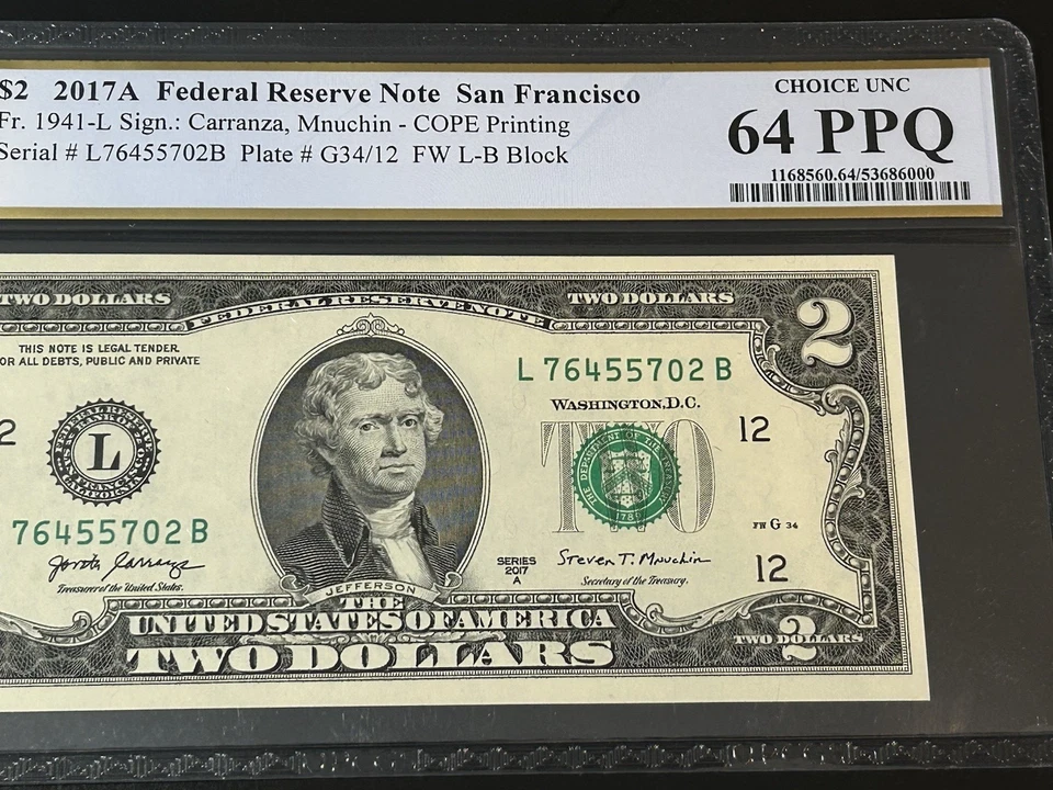 2017 A $2 Federal Reserve Note **PCGS 64 Choice UNC PPQ** US Bill LOW Shipping!! - Image 3 of 4