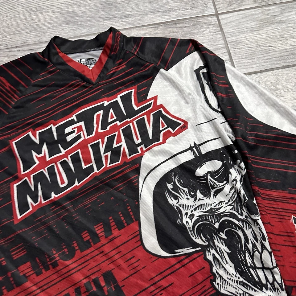 Metal Mulisha Skull Jersey Shirt Men's Size S Black Red Long Sleeve MSR Y2K AOP - Image 4 of 4