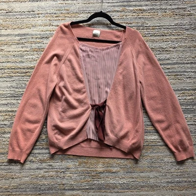 Pull tricoté A La Fois taille M laine rose cachemire angora plissé devant - Photo 1/4