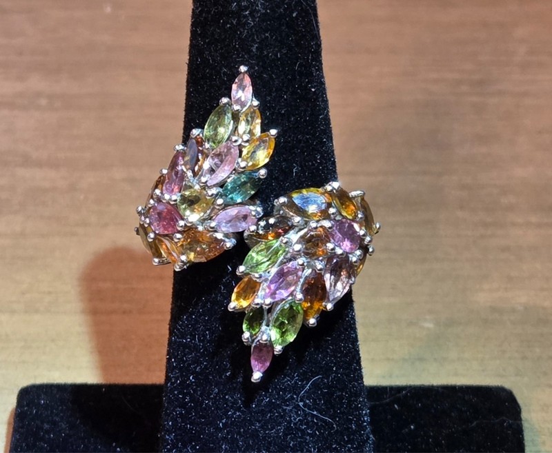 Tourmaline Angel Wings Ladie's Ring - 925 Silver - Size 6 - 5.53g - Multicolor