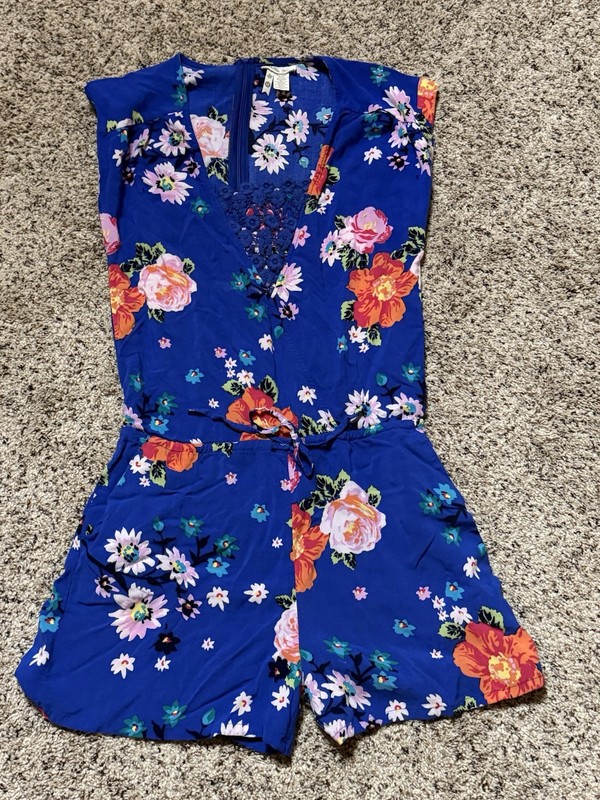 Matilda Jane Romper Womens Medium Out And About Hello Lovely Blue Multi Floral