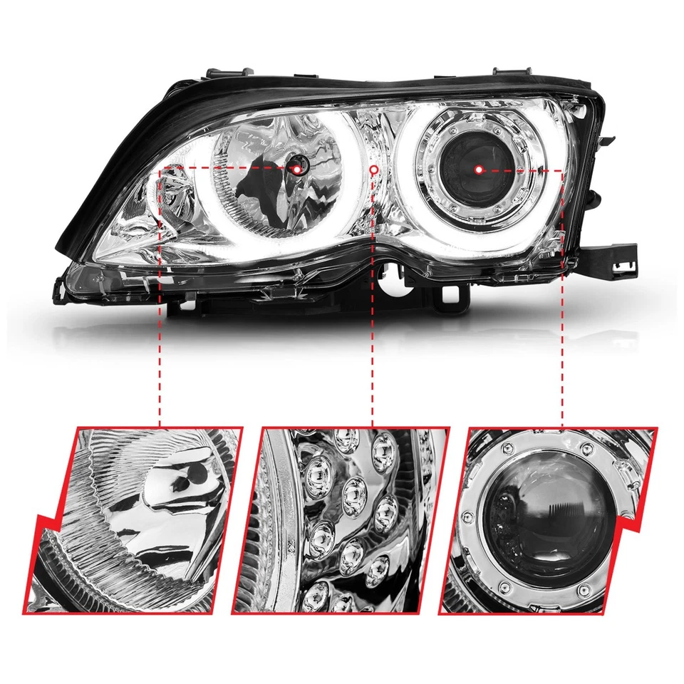 Anzo 121212 Headlight For 2002-2005 BMW 325i Left & Right Halogen Chrome Housing - Image 3 of 4