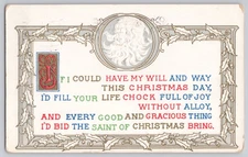 Boston, MA Embossed Santa, Holly Border Christmas Verse, Divided Back
