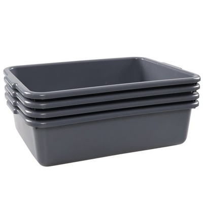 4 PCS Grey 8L Plastic Commercial Bus Boxes Tote Tub Dish Wash Basin