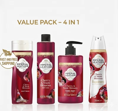 Imperial Leather Cherry & Snow Blossom 4-Piece Gift Set | Body Wash, Bath Soak,