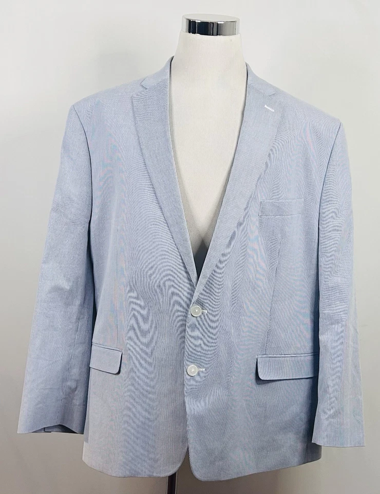 Chaps 52R Seersucker Sport Coat Blue White Striped Cotton Blend Two Button - Image 2 of 4