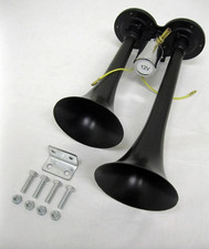 Black Metal 12v 120 Db Dual Trumpet Deep Loud Train Air Two Horn Kit 12 Volt Black Metal 12v 120 Db Dual Trumpet Deep Loud Train Air Two Horn Kit 12 Volt