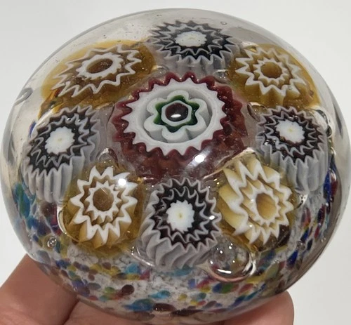 Vintage Murano Concentric Millefiori Hand-Blown Glass Paperweight T1