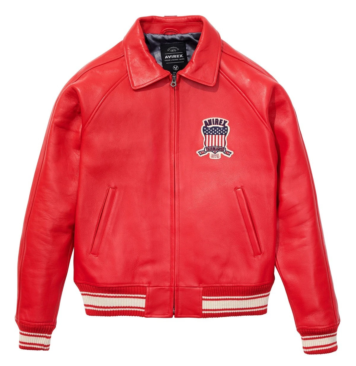 Avirex Men's Real Leather Jacket Sheepskin Flight Bomber American Varsity Jacket - product detail image 1