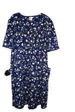 A Adonna Patio Lounge House Dress Women's Full Snap 3X Dark Blue Spring Floral