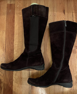 Women's Paul Green Abby Tall Boots Brown Suede w/ Side Zipper Top Buckle Sz 7