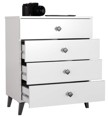BDW Weiße Kommode mit 4 Schubladen für Schlafzimmer, Wohnzimmer - 60x73x37 cm
