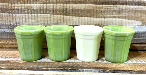 Set 4 Vintage Akro Agate Green Slag Jadeite Shot Drink Glasses 2"