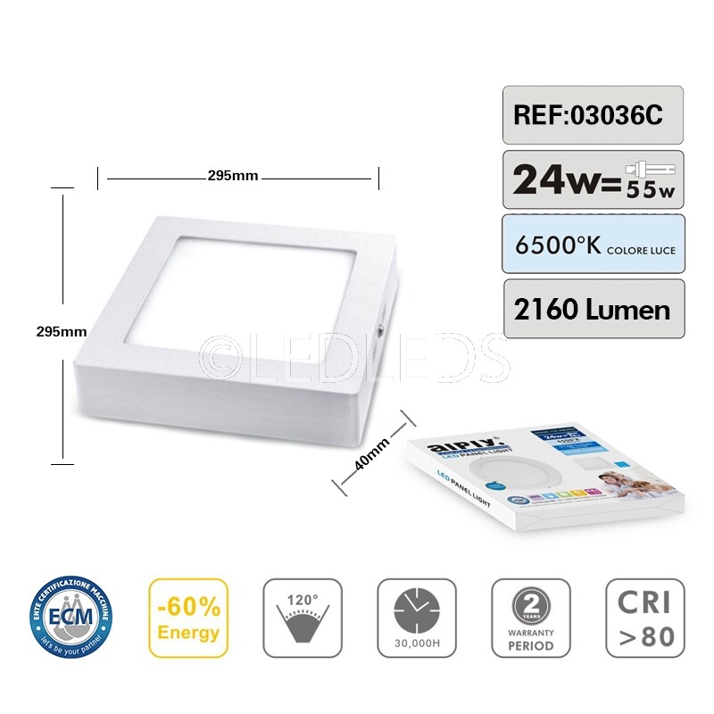 OFFERTA Plafoniera LED 24W Quadrata 6400K Luce Fredda 220V Soffitto