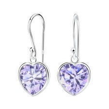 10mm Heart Cubic Zirconia Earrings - Lavender - 925 Sterling Silver Jewelry