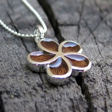 Koa Wood Hawaiian Jewelry Plumeria Silver Rhodium Plated Brass Pendant BRP1159