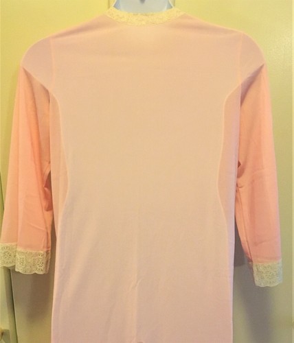 Vintage Van Raalte Sz. M Womens Pullover Long Nightgown Pink w Ecru Lace Nylon - Picture 6 of 12
