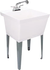 Mustee 20-in x 24-in 1-Basin White Freestanding Utility Tub Drain and Faucet