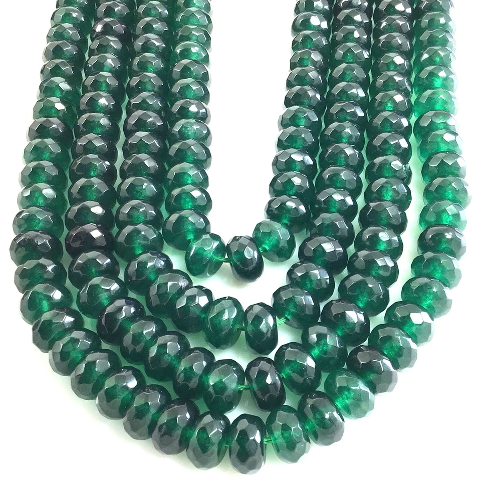 Cuentas sueltas de rondelle facetadas de jade esmeralda verde 15" hebra 4 mm 6 mm 8 mm 10 mm Foto 3 de 4